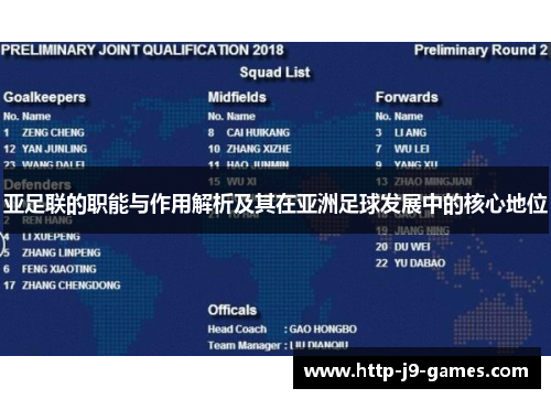 亚足联的职能与作用解析及其在亚洲足球发展中的核心地位